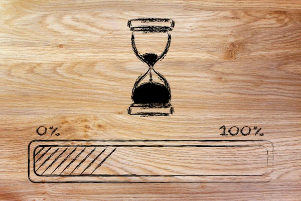 Por favor espere ilustración reloj de arena con barra de progreso — Foto de Stock
