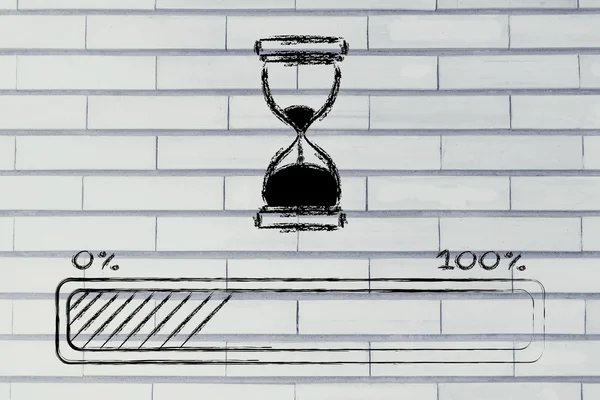 Please wait hourglass illustration with progress bar — Stock Photo, Image