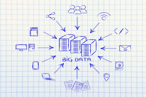 Illustrazione di big data, trasfes di file e condivisione di file — Foto Stock