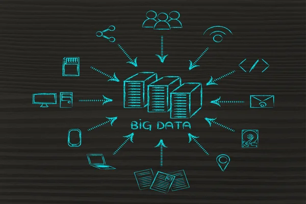 Illustrazione di big data, trasfes di file e condivisione di file — Foto Stock