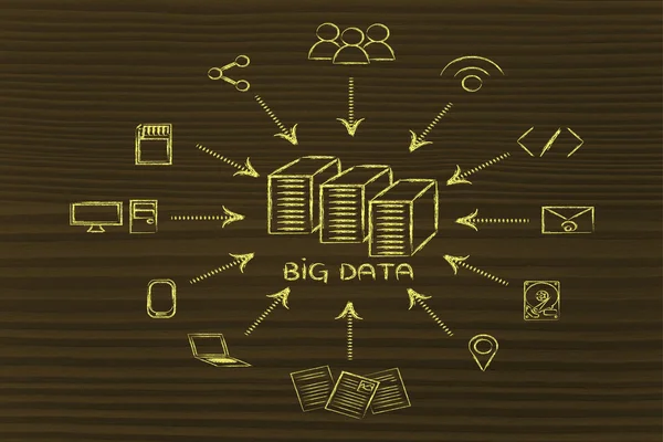 Ilustración de big data, transmisiones de archivos y compartir archivos — Foto de Stock