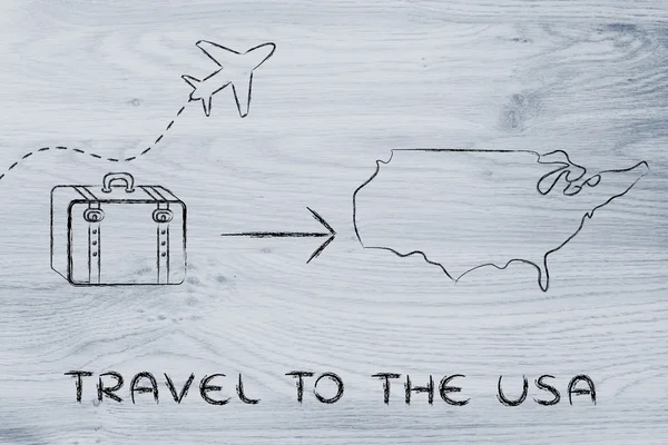 Indústria de viagens: avião e bagagem indo para a América — Fotografia de Stock