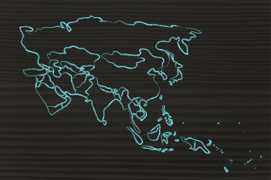 Dünya Haritası ve kıta: kenarlıklar ve Asya ve Orta Doğu Devletleri