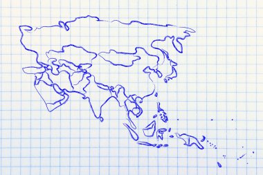 Dünya Haritası ve kıta: kenarlıklar ve Asya ve Orta Doğu Devletleri
