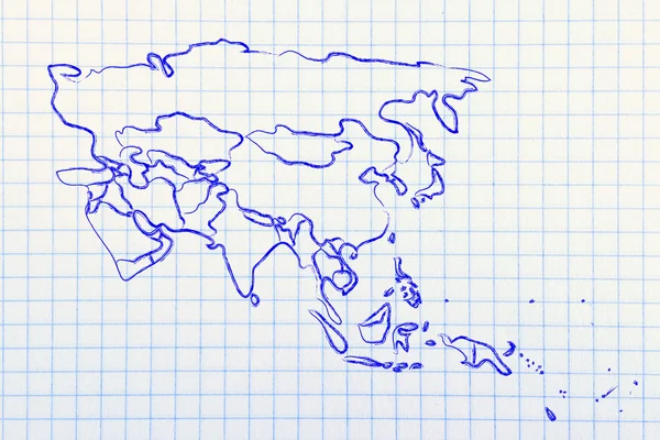 世界地图和各大洲: 边框和亚洲和中东地区的国家 — 图库照片