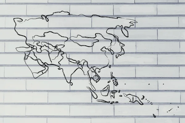 Mapa del mundo y continentes: fronteras y estados de Asia y Oriente Medio — Foto de Stock