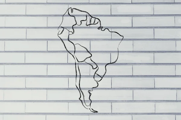 World map and continents: borders and states of South America — Stock Photo, Image