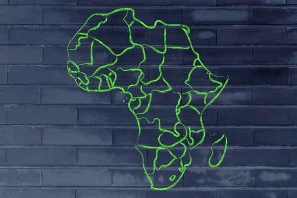 世界地图和各大洲: 边框和非洲国家 — 图库照片