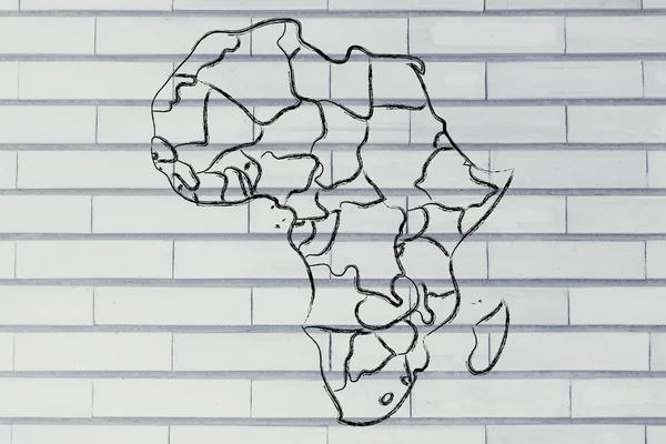 World map and continents: borders and states of Africa — Stock Photo, Image