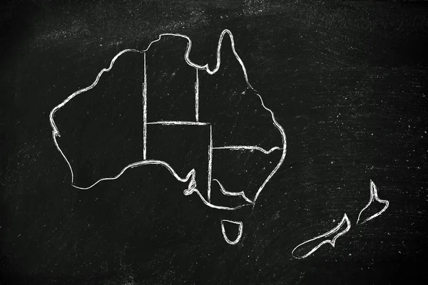 Карта світу і континенти: межі та Штати Австралії — стокове фото