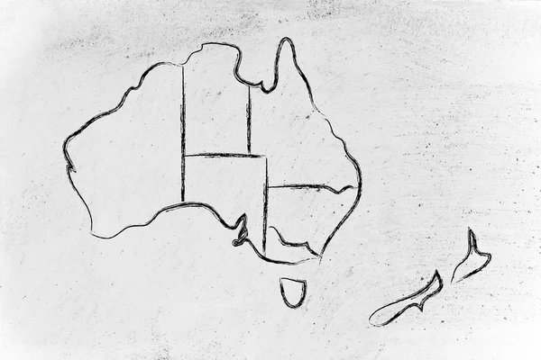 Weltkarte und Kontinente: Grenzen und Staaten Australiens — Stockfoto