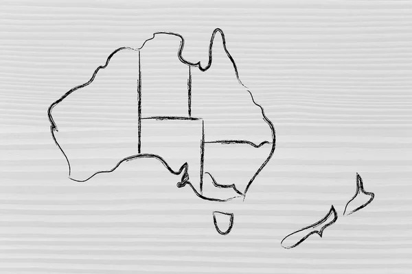 Weltkarte und Kontinente: Grenzen und Staaten Australiens — Stockfoto