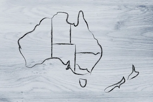 世界地図、大陸: 罫線とオーストラリアの状態 — ストック写真