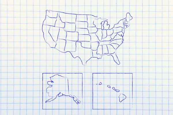 Mapa del mundo y continentes: fronteras y estados de América —  Fotos de Stock