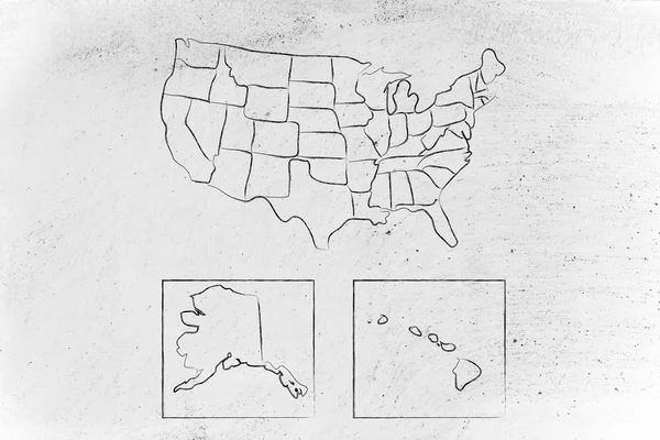 Карта мира и континенты: границы и штаты Америки — стоковое фото