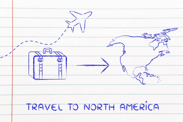 Matkailuala: lentokone ja matkatavarat menossa Pohjois-Amerikkaan — kuvapankkivalokuva