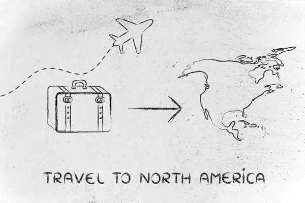 Reisebranche: Flugzeug und Gepäck nach Nordamerika — Stockfoto