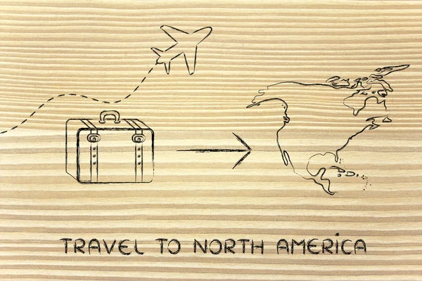 Indústria de viagens: avião e bagagem indo para a América do Norte — Fotografia de Stock