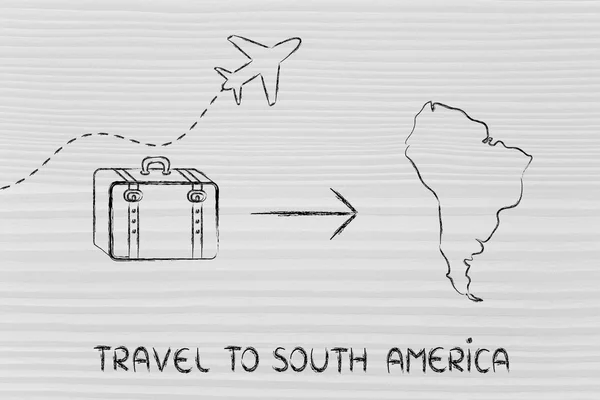 Travel industry: airplane and luggage going to South America — Stock Photo, Image