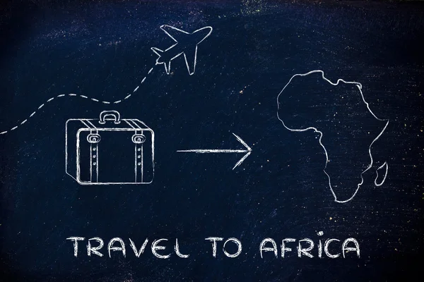 Travel industry: airplane and luggage going to Africa — Stock Photo, Image