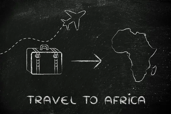 Travel industry: airplane and luggage going to Africa — Stock Photo, Image