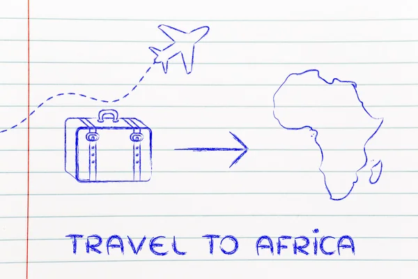 Travel industry: airplane and luggage going to Africa — Stock Photo, Image