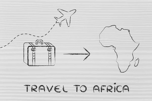 Travel industry: airplane and luggage going to Africa — Stock Photo, Image