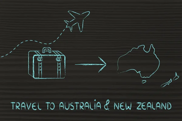 Индустрия путешествий: airplane and luggage going to Australia & New Zealand — стоковое фото
