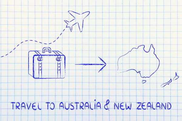 Reis industrie: vliegtuig en bagage gaan naar Australië & New Zealand — Stockfoto