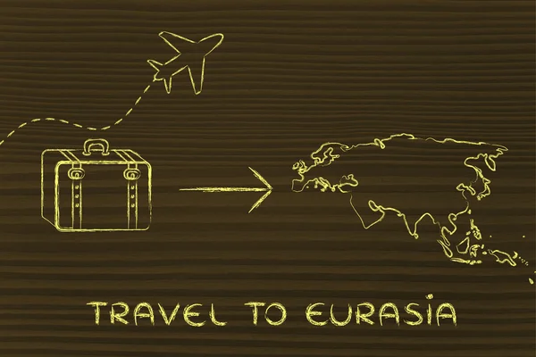 Travel industry: airplane and luggage going to Eurasia — Stock Photo, Image