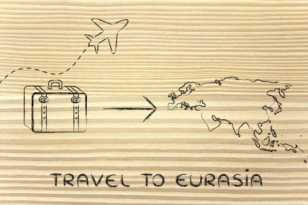 Travel industry: airplane and luggage going to Eurasia — Stock Photo, Image