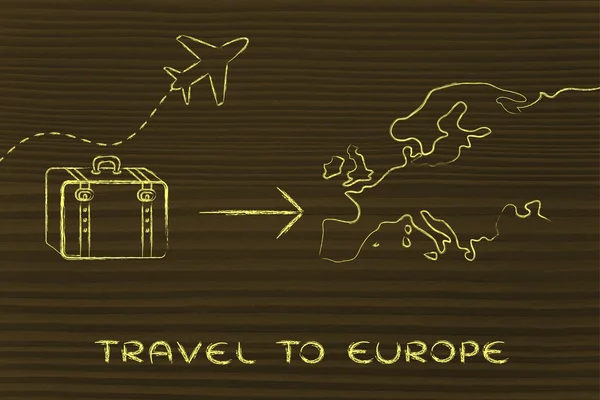 Industrie du voyage : avion et bagages vers l'Europe — Photo