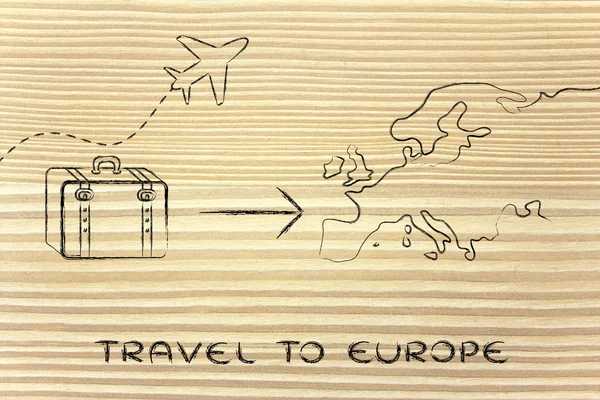 Industria dei viaggi: aereo e bagagli diretti in Europa — Foto Stock