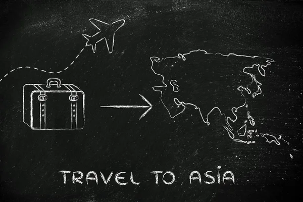 Seyahat endüstrisinin: uçak ve Asya'ya gidecek Bagaj — Stok fotoğraf