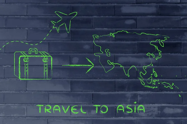 Resebranschen: flygplan och bagage kommer att Asien — Stockfoto