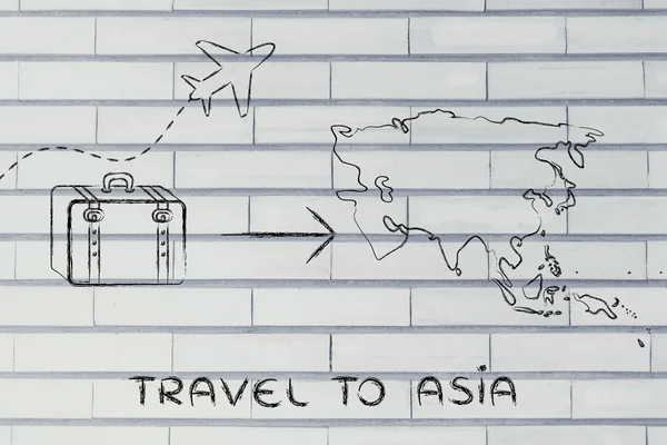 Туристическая индустрия: самолет и багаж собирается в Азию — стоковое фото