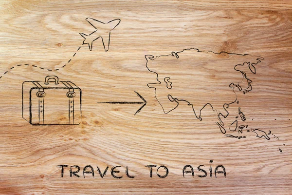 यात्रा उद्योग: एशिया जाने वाले विमान और सामान — स्टॉक फ़ोटो, इमेज