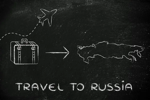 Industria dei viaggi: aereo e bagagli diretti in Russia — Foto Stock