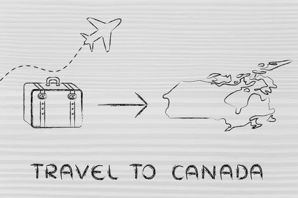 Utazási ipar: repülőgép- és csomagtér, megy Kanadába — Stock Fotó