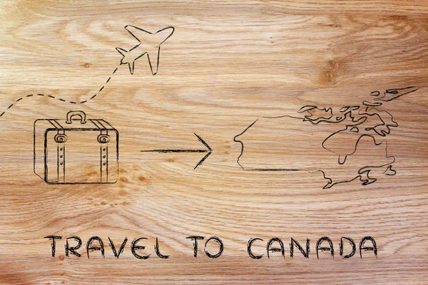 Travel industry: airplane and luggage going to Canada — Stock Photo, Image