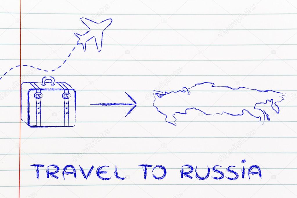 travel industry: airplane and luggage going to Russia