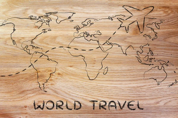 Туристическая индустрия: карта мира с маршрутами самолетов — стоковое фото