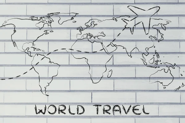 Industrie du voyage : carte du monde avec des itinéraires aériens — Photo