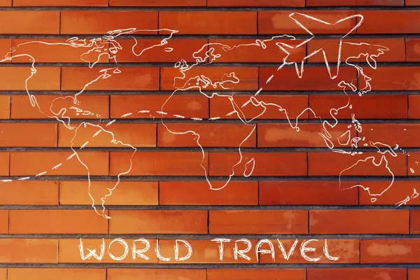 Resebranschen: Världskarta med flygplan vägar — Stockfoto