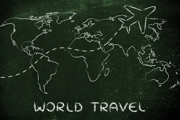 Travel industry: world map with airplane routes — Stock Photo, Image