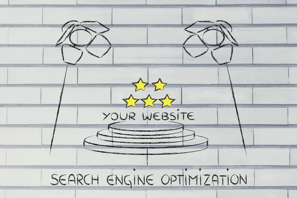 SEO, search engine optimization, design de holofotes — Fotografia de Stock