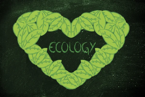 Ecology and green economy, heart made of leaves — Stock Photo, Image