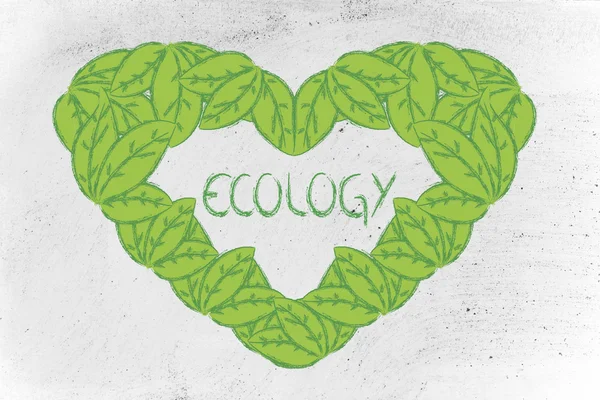 Écologie et économie verte, cœur fait de feuilles — Photo