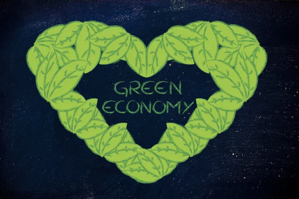Ecología y economía verde, corazón hecho de hojas — Foto de Stock