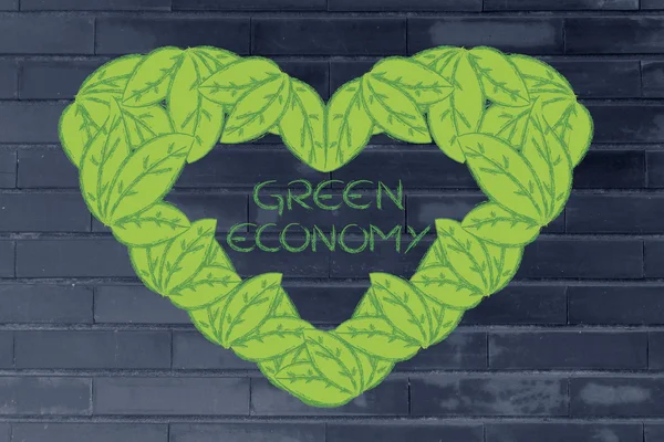 Ecología y economía verde, corazón hecho de hojas — Foto de Stock